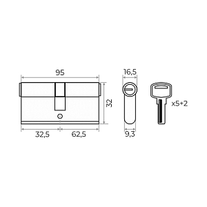 Цилиндровый механизм с перекодировкой 95 мм (32,5х62,5) 5+2 кл (латунь) MARLOK #235478
